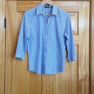 Ed Bauer blue stripe button down shirt, EUC, L